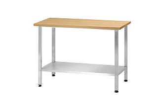 Стол кондитерский СПРн - 1200x600x860 Norma Inox, бук/40 (полка сплошная; ножка профильная, тр. 40x40)