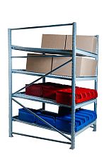 Гравитационный стеллаж с роликовыми полками 1600х1500х1300, 4 яруса