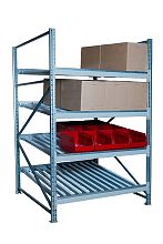 Гравитационный стеллаж с роликовыми полками 1600х1500х1300, 4 яруса